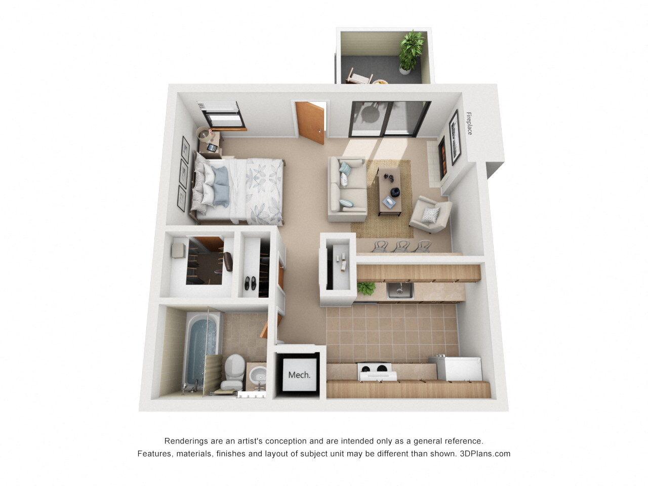 Floor plan for studio, 1 bath, 440 sqft